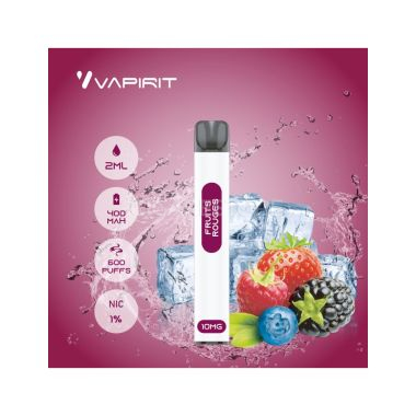 Cigarette électronique jetable Vapirit Puff - 600 puffs Saveur fruits rouges 0, 10 et 20mg