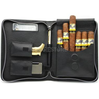 Set à Cigares ADORINI, cuir noir 7 cigares couture rouge - 29070