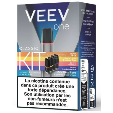 Pack Cigarette électronique Veev One Grise + 4 pods(4gouts)