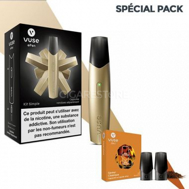 Kit Complet e-Cigarette Vuse ePen Gold + Capsules saveur Classique (4 niveaux de nicotine)