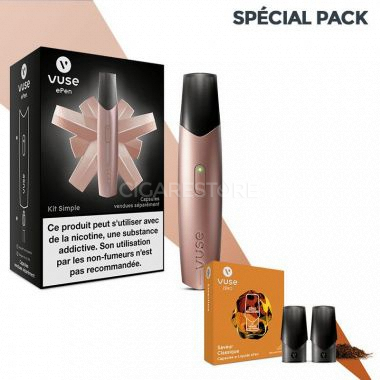 Kit Complet e-Cigarette Vuse ePen Rose Gold + Capsules saveur Classique (4 niveaux de nicotine)