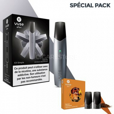 Kit Complet e-Cigarette Vuse ePen Argent + Capsules saveur Classique (4 niveaux de nicotine)