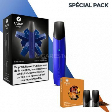 Kit Complet e-Cigarette Vuse ePen Bleu + Capsules saveur Classique (4 niveaux de nicotine)