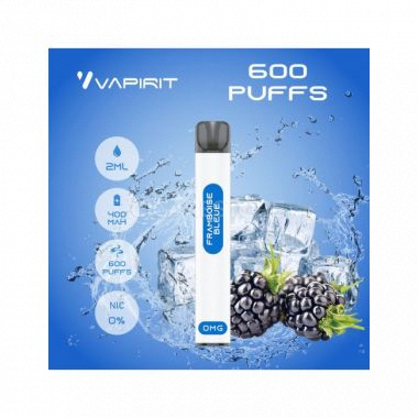 Cigarette électronique jetable Vapirit Puff - 600 puffs Saveur framboise bleue 0, 10 et 20mg